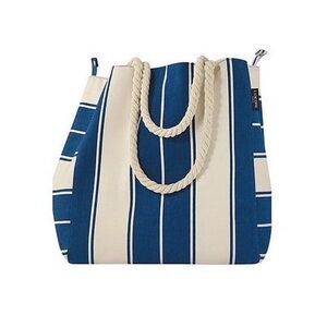 NWT Lancome Canvas Beach Bag Tote Reusable Bag Blue White Striped Rope Handles